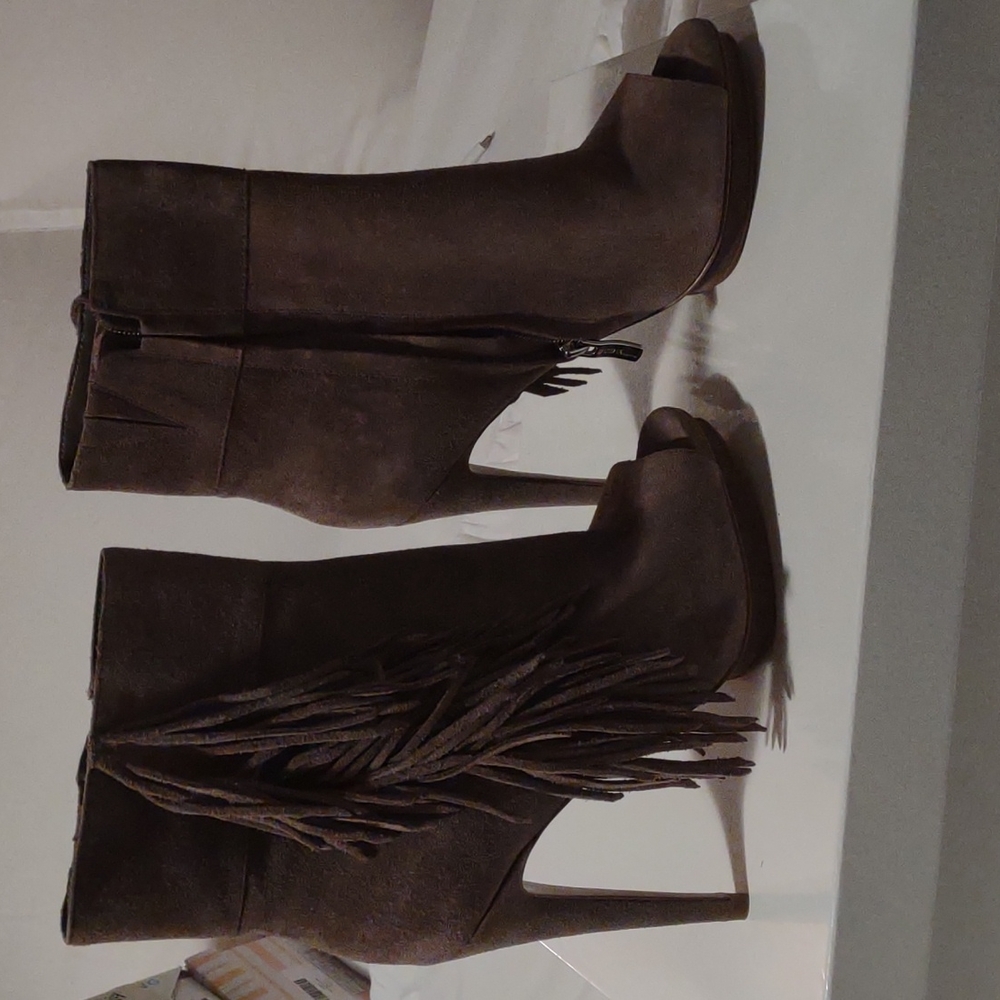 BCBG Stone oil calf suede boots w/fringe